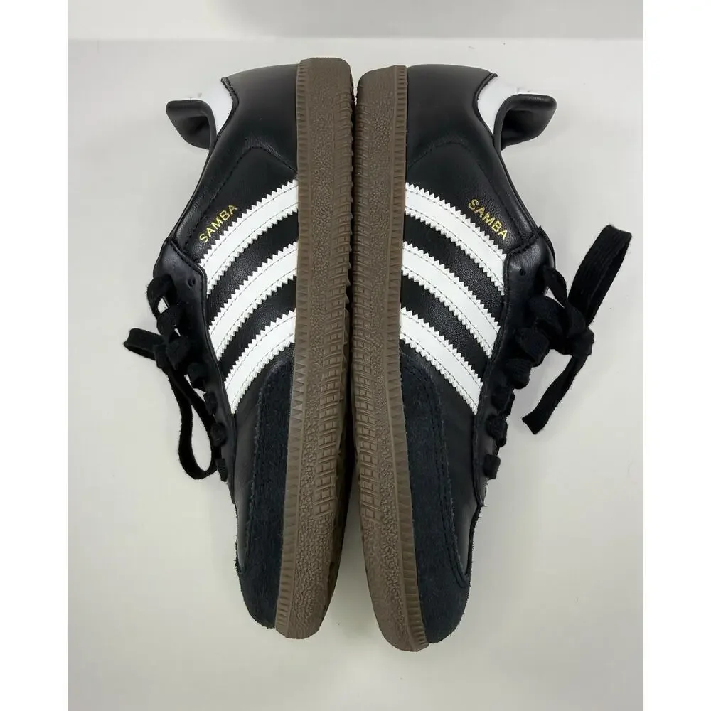 adidas Samba Black/White Low Top Lace-Up Sneakers Rubber Outsole Striped